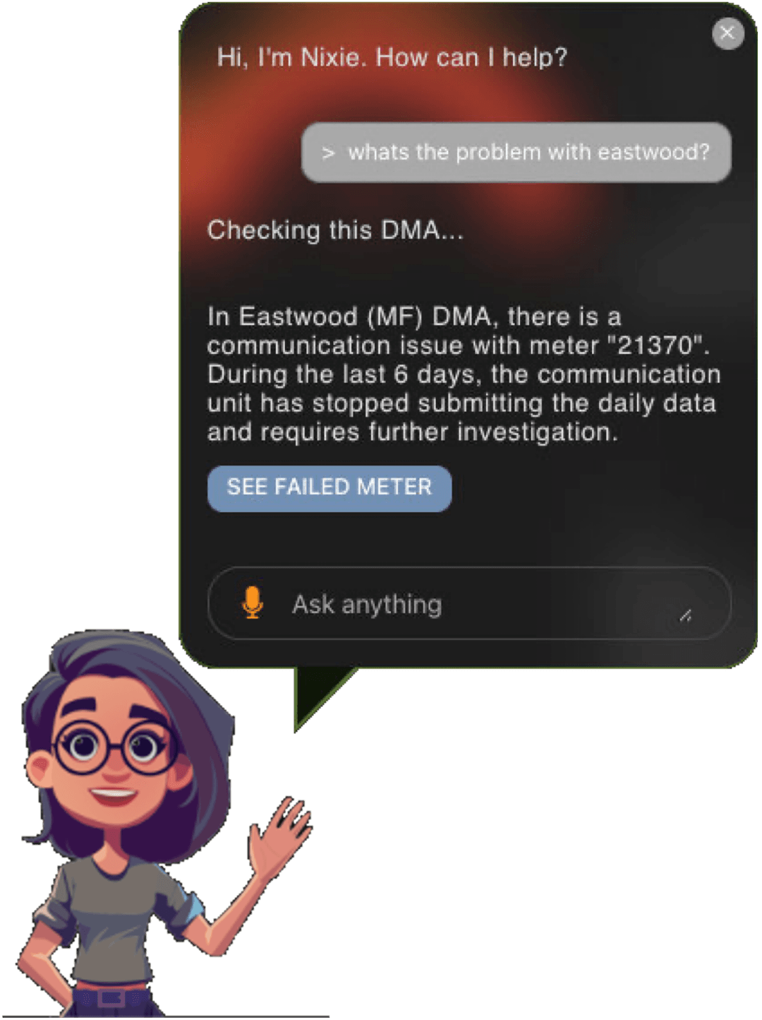 Nixie pinpointing a failed meter for follow-up