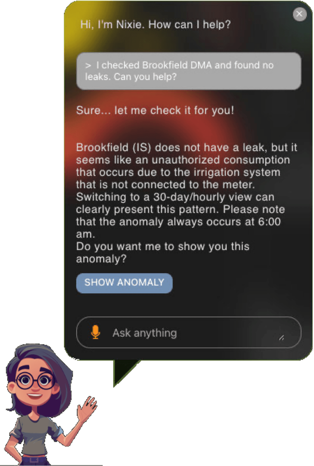 Nixie identifying an unauthorized consumption anomaly